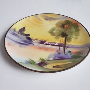 Antique Nippon Hand Painted Porcelain Plate Jewellery Tray Dish 1917 Landscape